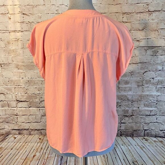 Lascana Womens Blouse Top Short Sleeve V Neck Abalone Button Coral Orange 10 - Picture 4 of 8